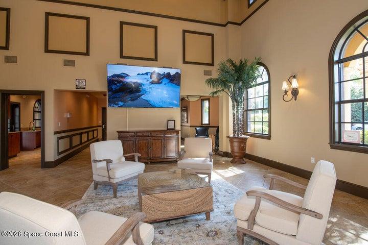 Sophisticated resident lounge with high ceilings.