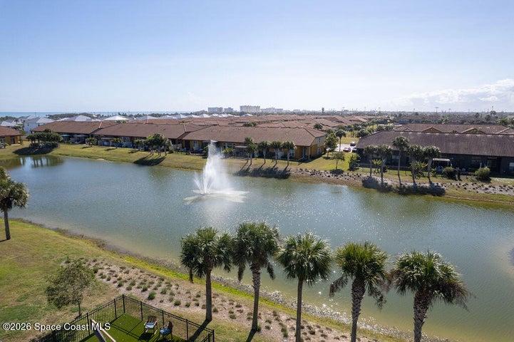 Peaceful pond with central fountain