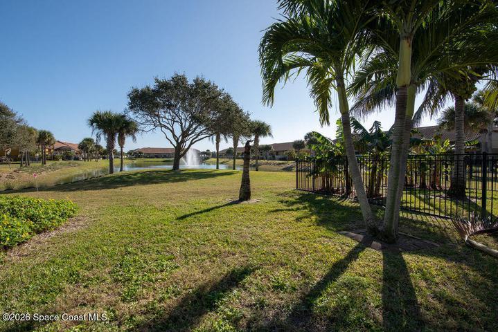 he meticulously maintained backyard features tropical palms and expansive green space, providing a peaceful buffer between your home and the water.