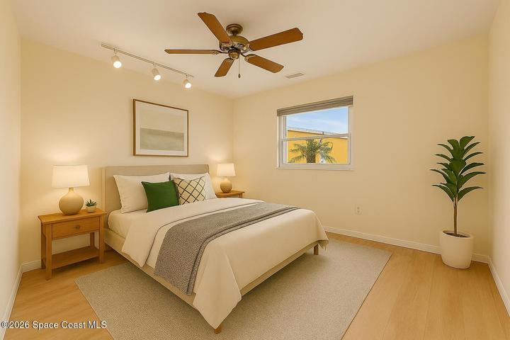 Primary bedroom staged