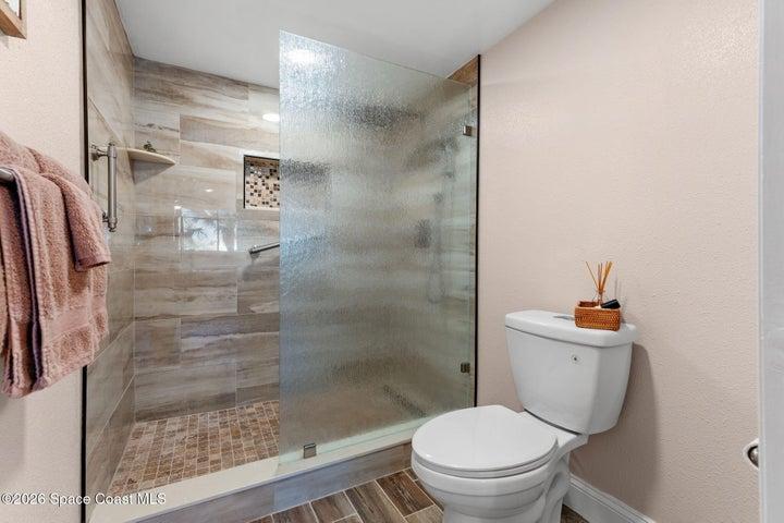 Private primary bathroom inside the two-bedroom waterfront condo at 300 Columbia Drive Unit 3204.