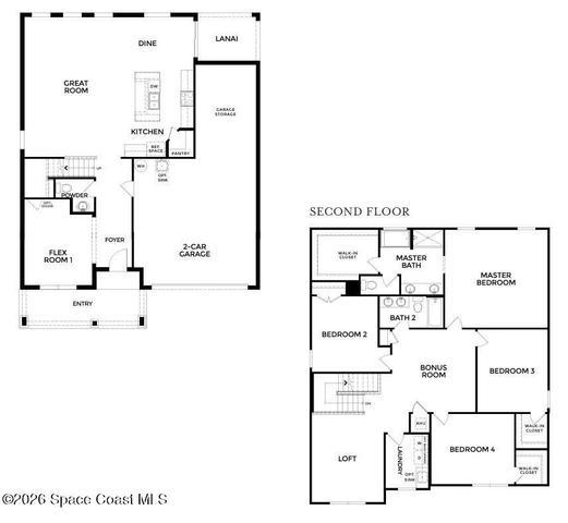 Floor Plan -Actual home has Den w/French doors ILO Flex Room