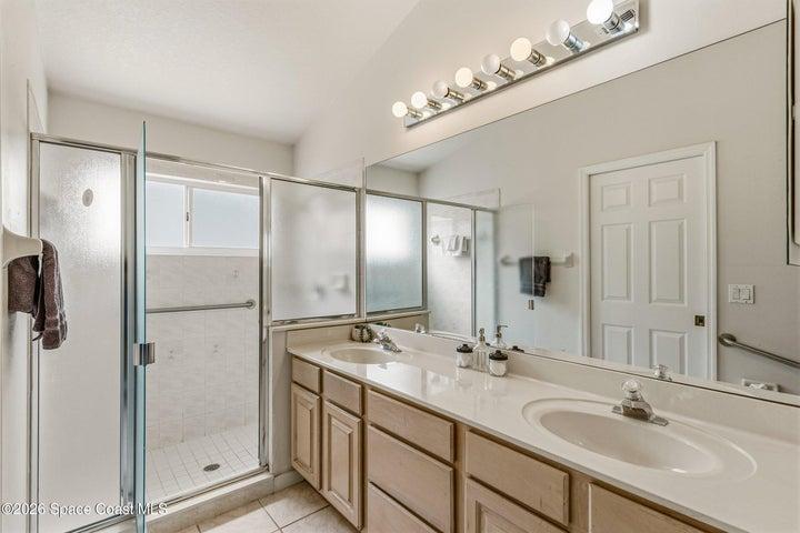 Primary Bathroom with Dual Vanity and walk in shower