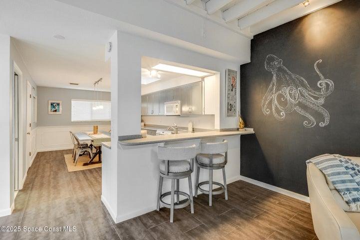 with pass through window and breakfast bar