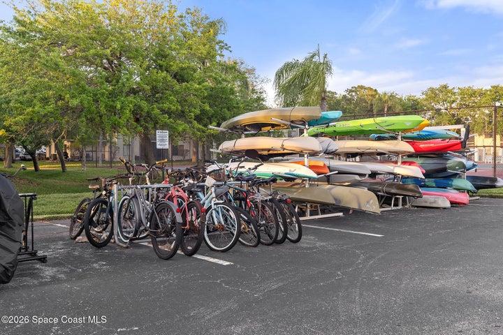 Community has storage for Kayak, that can be launched at the Banana River