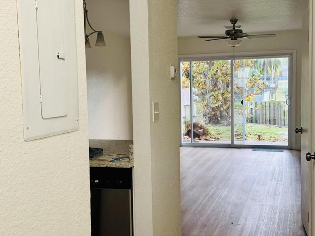 View from entry into the living area and the back patio