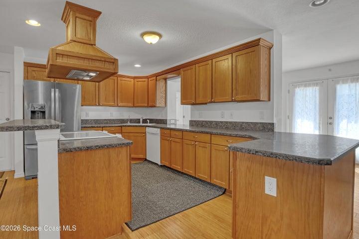 Spacious modern kitchen in open floor plan.