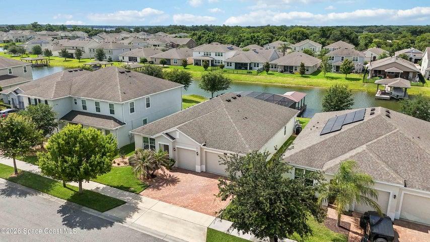 Aerial view of the home and canal
