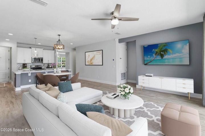 Virtually staged family room/dinette