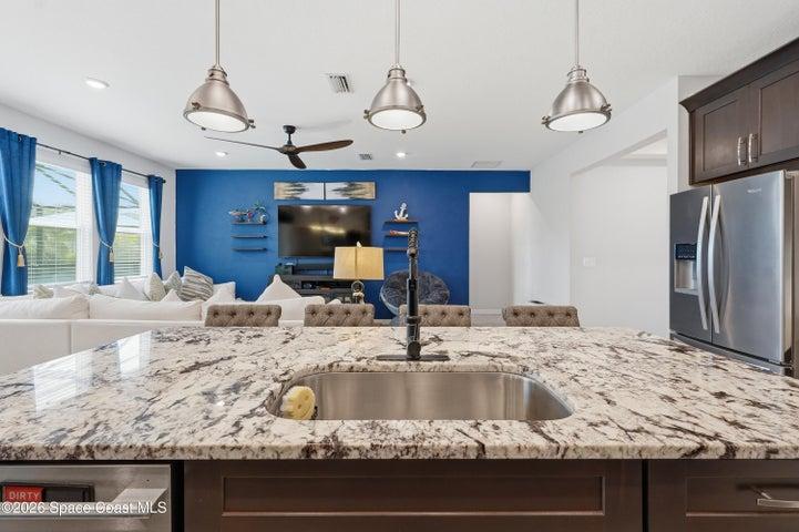 Bright kitchen with easy access to dining and living areas