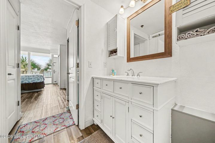 vanity that can be closed off from bedroom and kitchen/ living room