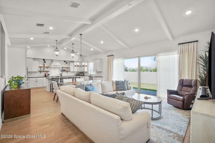 Beautiful painted beams and custom luminescent blinds