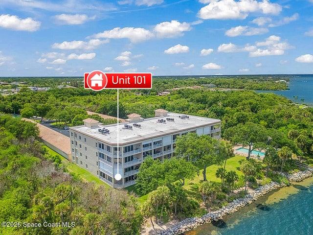 Aerial View of rear of the building with unit marked.