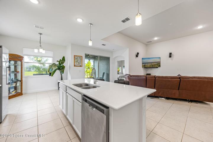 Kitchen Island and Living Area, Rear View