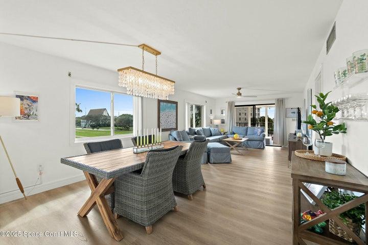 Dining area and open-concept living room, Cocoa Beach condo