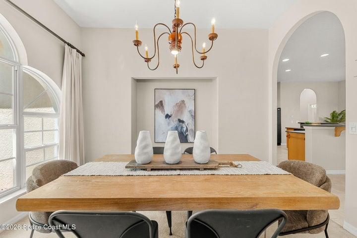 Dining room with kitchen view