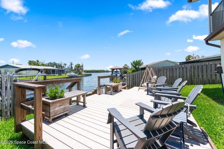 Deck out back with water views and smores