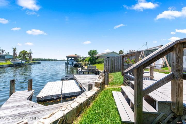short canal to Banana River adventures, dock boat slip and floating dock