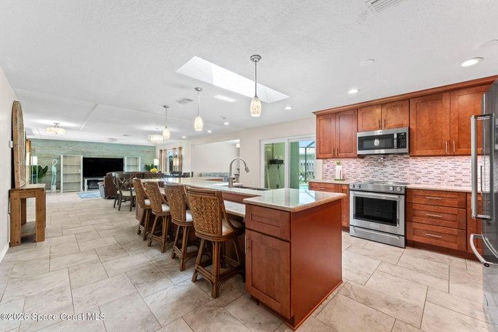 View from back of kitchen toward living area
