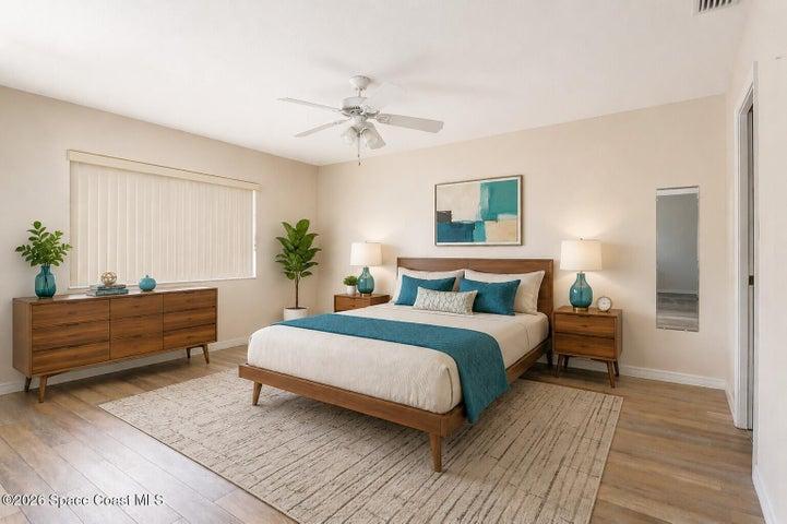 Virtually staged primary bedroom