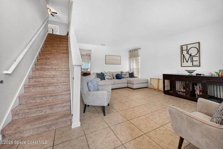 Versatile living room easily accomodates additional Dining space