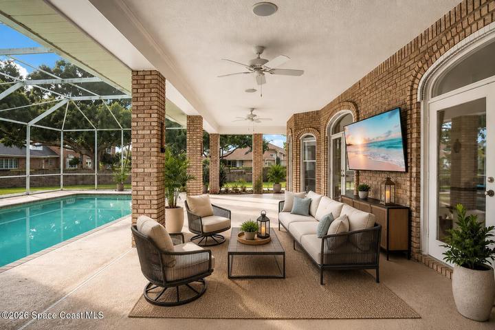 Staged shady pool area