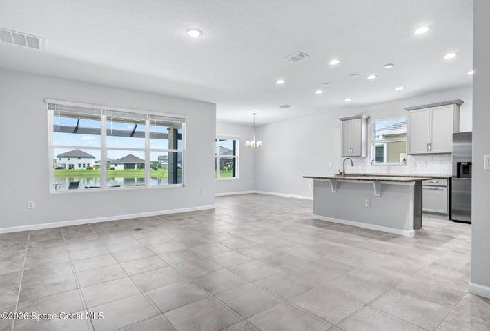 Open plan main living, kitchen, dining areas