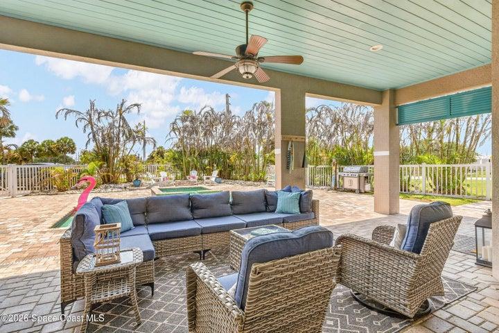 39-Covered Lanai with Beautiful Ceiling Treatment and Fan
