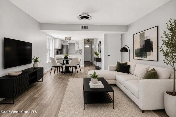 Living and Dining Area staged
