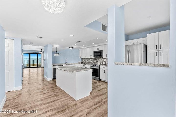 Welcoming entryway at 3220 River Villa Way Unit 121 in Beach Woods, Melbourne Beach, Florida.