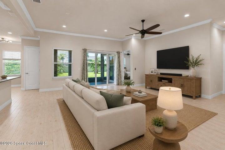 Wood look tile in all living areas-virtually staged
