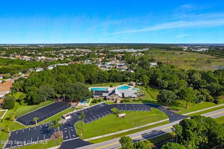 Aerial shot capturing nearby amenities and neighborhood layout