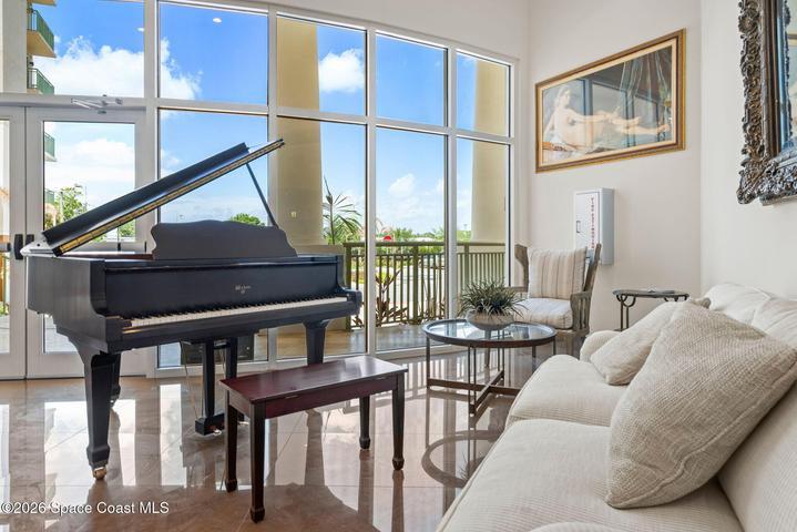The resident piano lounge provides an elegant space to gather, relax or welcome guests inside River Fly-In.