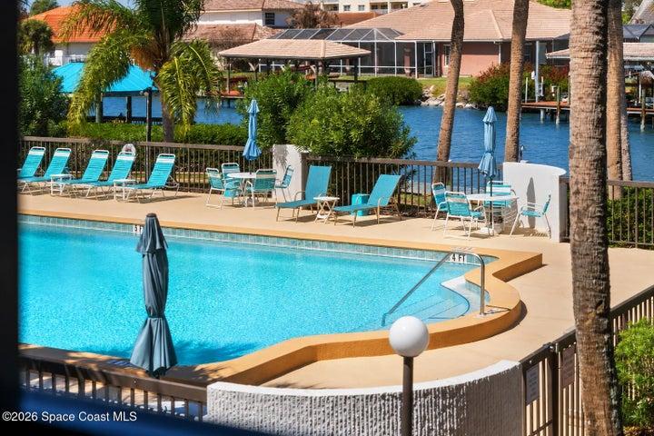 Heated community pool at Treasure Island Club in Cape Canaveral, Florida.