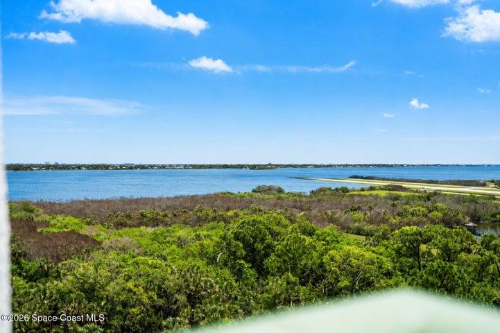 Elevated views extend across Sykes Creek and the natural landscape surrounding River Fly-In in Merritt Island.