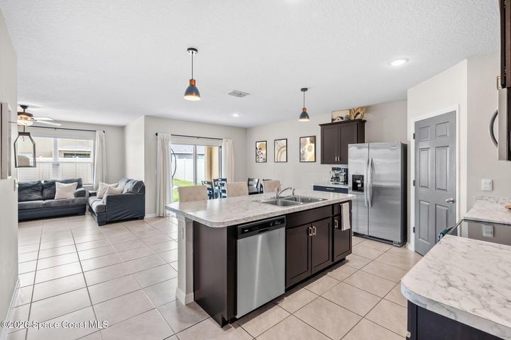 Kitchen, dining and living space