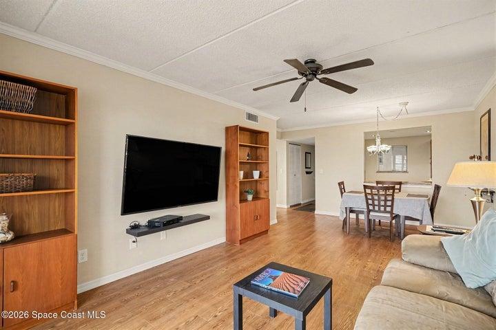 Large livingroom allows for large TV and comfy furniture