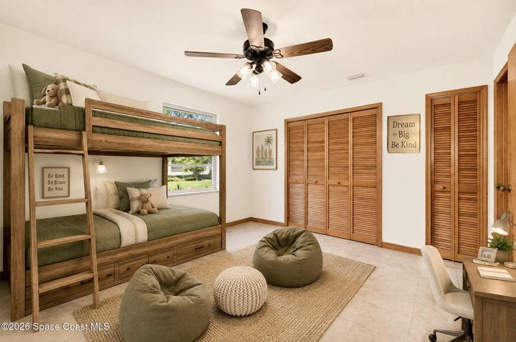 VIRTUALLY STAGED - Bedroom 2 faces back yard.