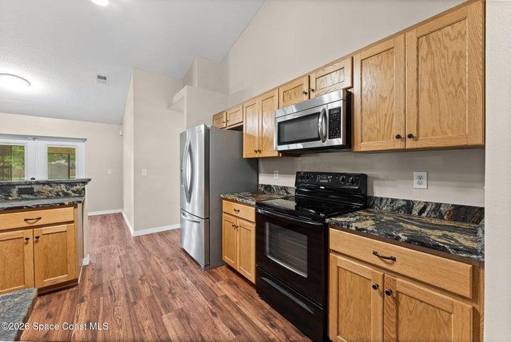 Bright kitchen with easy access to dining and living areas