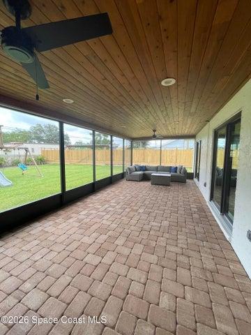 Gorgeous wood ceiling and pavers