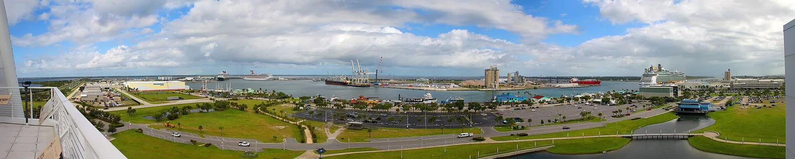 Panorama of Port Canaveral with cruise terminals and harbor
