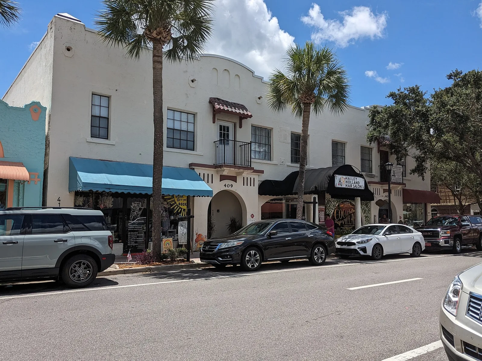 Spanish Colonial Revival storefronts on Brevard Avenue, Cocoa Village