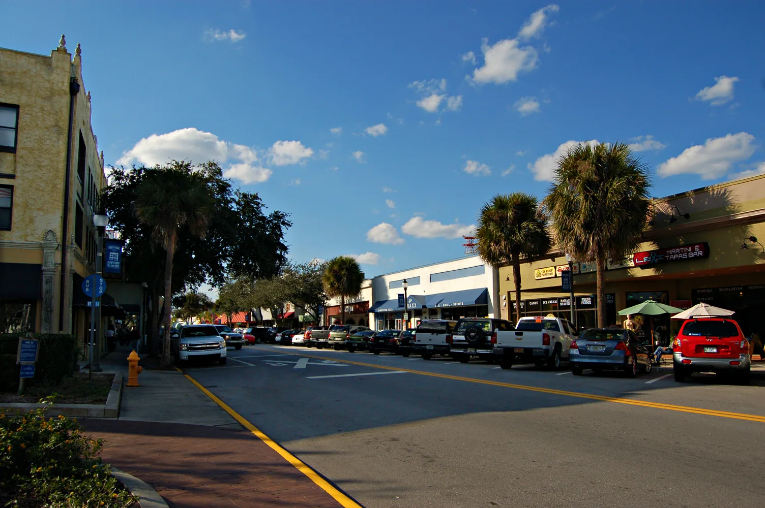 Palm-lined shops and restaurants in Historic Downtown Melbourne