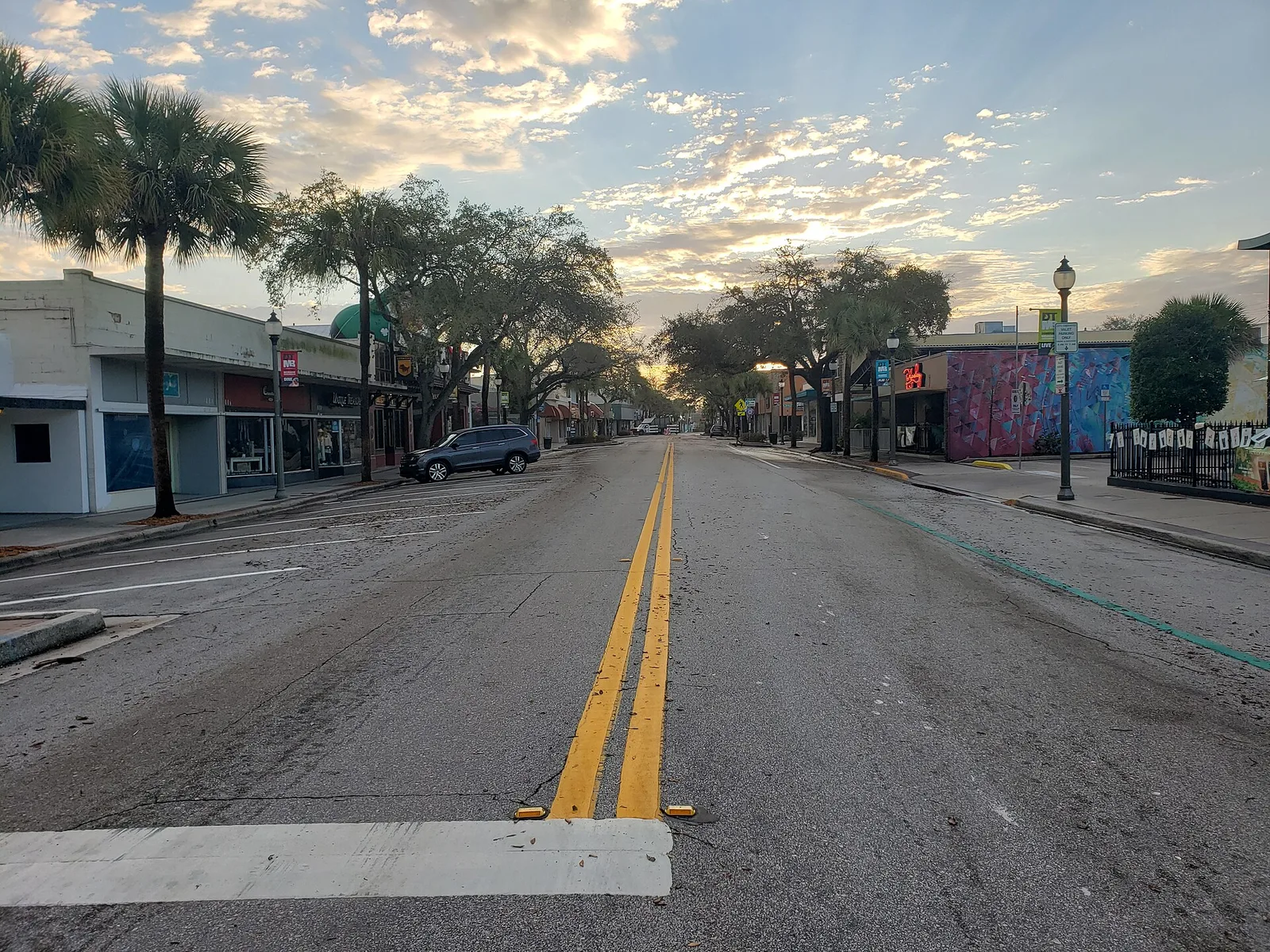 Sunrise down New Haven Avenue in downtown Melbourne