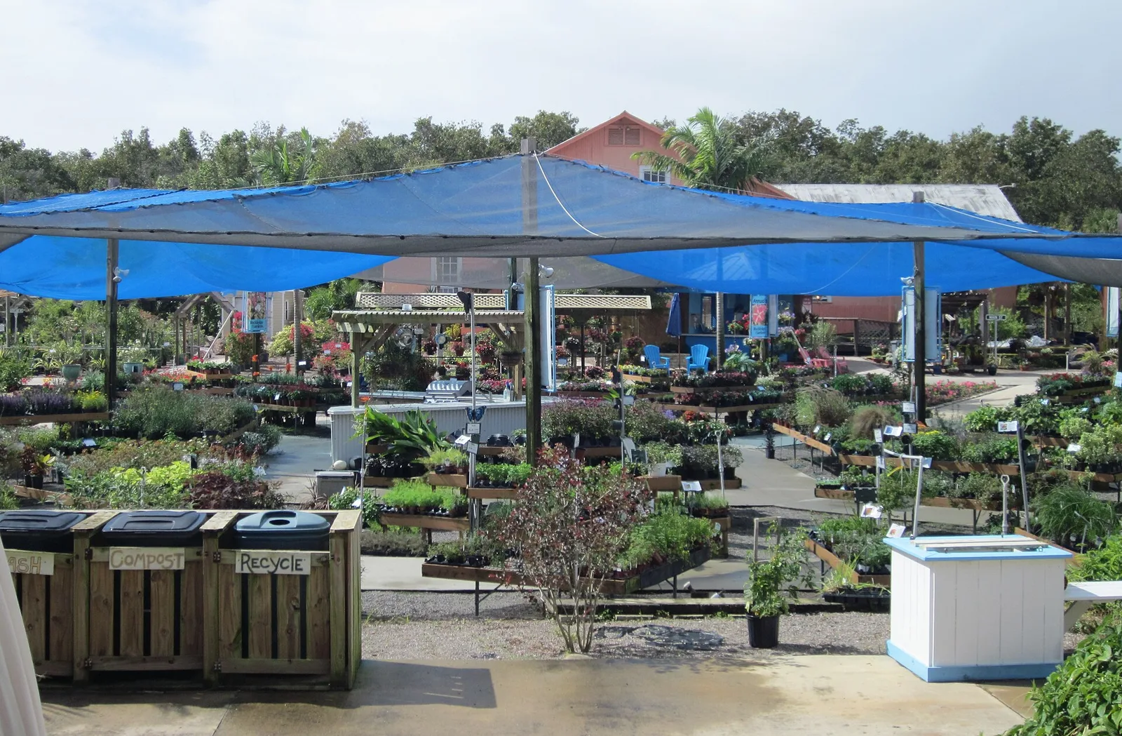 Rows of plants under shade sails at Rockledge Gardens